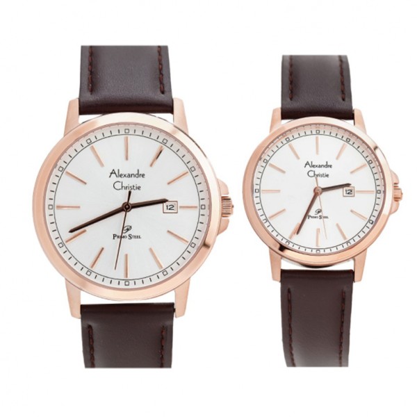 Alexandre Christie AC 1014 Rosegold White Leather Couple